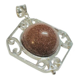 Sterling Silver 14mm Brown Goldstone "Venturina" Octagon Spinner Filigree Pendant