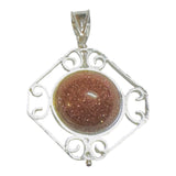 Sterling Silver 14mm Brown Goldstone "Venturina" Octagon Spinner Filigree Pendant