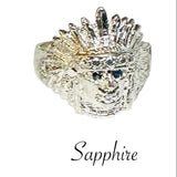 Sterling Silver Genuine Gemstone (Emerald, Ruby or Sapphire) Inidan Chief Ring (unisex medium size)