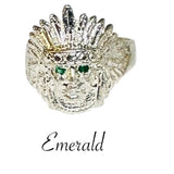 Sterling Silver Genuine Gemstone (Emerald, Ruby or Sapphire) Inidan Chief Ring (unisex medium size)
