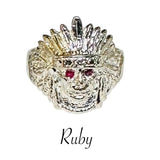 Sterling Silver Genuine Gemstone (Emerald, Ruby or Sapphire) Inidan Chief Ring (unisex medium size)