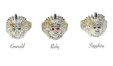 Sterling Silver Genuine Gemstone (Emerald, Ruby or Sapphire) Inidan Chief Ring (unisex medium size)