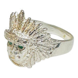 Sterling Silver Genuine Gemstone (Emerald, Ruby or Sapphire) Inidan Chief Ring (unisex medium size)