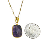 Sterling Silver Yellow Gold-plated Polished Rectangle Genuine Amethyst Bezel Pendant with 18" Cable Link Chain