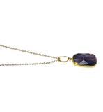 Sterling Silver Yellow Gold-plated Polished Rectangle Genuine Amethyst Bezel Pendant with 18" Cable Link Chain