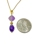 Sterling Silver Yellow Gold-plated Genuine Light and Dark Amethyst Pendant with 18" Cable Link Chain