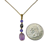 Sterling Silver Gold-plated Black Freshwater Pearl/Amethyst/Quartz Pendant with 18" Cable Link Chain