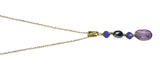 Sterling Silver Gold-plated Black Freshwater Pearl/Amethyst/Quartz Pendant with 18" Cable Link Chain