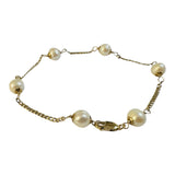 10 Karat Yellow Gold Genuine 7-7.5mm Freshwater Pearl 8" Curb Link Station Bracelet