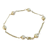 10 Karat Yellow Gold Genuine 7-7.5mm Freshwater Pearl 8" Curb Link Station Bracelet