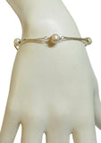 10 Karat Yellow Gold Genuine 7-7.5mm Freshwater Pearl 8" Curb Link Station Bracelet