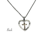 Sterling Silver with 10 Karat Rose Gold Cross Inside Genuine Diamond Heart Pendant with 18" Chain