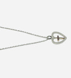 Sterling Silver with 10 Karat Rose Gold Cross Inside Genuine Diamond Heart Pendant with 18" Chain