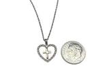 Sterling Silver with 10 Karat Rose Gold Cross Inside Genuine Diamond Heart Pendant with 18" Chain