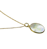 14 Karat Yellow Gold-plated Sterling Silver Our Lady of Aparecida (Nossa Senhora Aparecida) Oval Medal Pendant with Genuine White Mother-of-Pearl and 17" Cable Link Chain