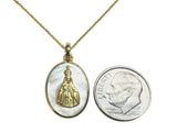 14 Karat Yellow Gold-plated Sterling Silver Our Lady of Aparecida (Nossa Senhora Aparecida) Oval Medal Pendant with Genuine White Mother-of-Pearl and 17" Cable Link Chain