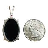 Vintage Sterling Silver Genuine Black Onyx and Shell Cameo Pendant with Genuine Ruby