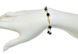 14 Karat Yellow Gold Filled Genuine 6mm Black Onyx Beads 7.5" Filigree Plaque Bracelet