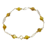 14 Karat Yellow Gold Filled Genuine 6mm Honey Tiger's Eye Beads 8" Filigree Plaque Bracelet