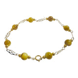14 Karat Yellow Gold Filled Genuine 6mm Honey Tiger's Eye Beads 8" Filigree Plaque Bracelet