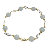 14 Karat Yellow Gold Filled Genuine 8mm Aquamarine Quartz Beads 8.5" Filigree Plaque Bracelet