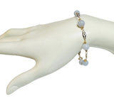 14 Karat Yellow Gold Filled Genuine 8mm Aquamarine Quartz Beads 8.5" Filigree Plaque Bracelet