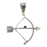 Sterling Silver Genuine Blue Sapphire Bow and Arrow Ochosi "Ifa Palo Santeria" Pendant
