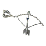 Sterling Silver Genuine Blue Sapphire Bow and Arrow Ochosi "Ifa Palo Santeria" Pendant
