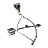 Sterling Silver Genuine Blue Sapphire Bow and Arrow Ochosi "Ifa Palo Santeria" Pendant