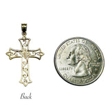 14 Karat Yellow Gold Filigree Cross Pendant with Genuine Emerald