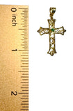 14 Karat Yellow Gold Filigree Cross Pendant with Genuine Emerald