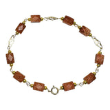 14 Karat Yellow Gold Filled Faceted Rectangular Brown Goldstone "Venturina" Filigree Plaque Bracelet