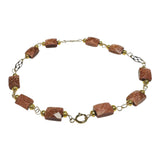 14 Karat Yellow Gold Filled Faceted Rectangular Brown Goldstone "Venturina" Filigree Plaque Bracelet