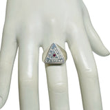 Sterling Silver Paz, Amor, Caridad (Peace, Love, Charity) Freemason Triangle Ring with Genuine Ruby