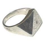 Sterling Silver Paz, Amor, Caridad (Peace, Love, Charity) Freemason Triangle Ring with Genuine Ruby