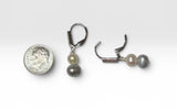 Sterling Silver Genuine Diamond with White and Gray Freshwater Pearls Dangle Lever Back Earrings
