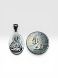 Vintage NOS 1970's Sterling Silver Our Lady of Charity "Caridad del Cobre" and Sacred Heart of Jesus Oval Scapular Medal