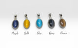 Sterling Silver 14 x 10mm Oval Fiber-optic Cat's Eye Gallery Wire Style Pendant