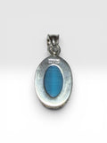 Sterling Silver 14 x 10mm Oval Fiber-optic Cat's Eye Gallery Wire Style Pendant