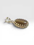 Sterling Silver 14 x 10mm Oval Fiber-optic Cat's Eye Gallery Wire Style Pendant
