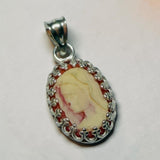 Vintage NOS 1970's Sterling Silver 14 x 10mm Oval Resin Madonna Cameo Gallery-Style Pendant