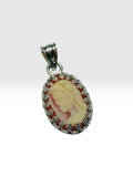 Vintage NOS 1970's Sterling Silver 14 x 10mm Oval Resin Madonna Cameo Gallery-Style Pendant