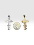 Sterling Silver or 14 Karat Yellow Gold-plated Scroll Design Crucifix Pendant