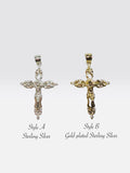 Sterling Silver or Gold-plated Sterling Silver Ornate Crucifix with CZ Accents Pendant