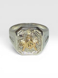 Sterling Silver and 10 Karat Yellow Gold Genuine Diamond Masonic Ring
