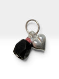 Sterling Silver Genuine 6-7mm Azabache Jet and Puffed Heart Charm Pendant