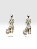Sterling Silver Cat Pendant with Pink or Blue Collar