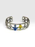 Sterling Silver Gold and Blue Enameled Fleur-de-lis Open Cuff Bangle