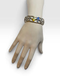 Sterling Silver Gold and Blue Enameled Fleur-de-lis Open Cuff Bangle