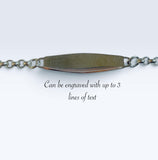 Sterling Silver Enameled Oval Plaque Medical ID Bracelet with Rolo Belcher Chain